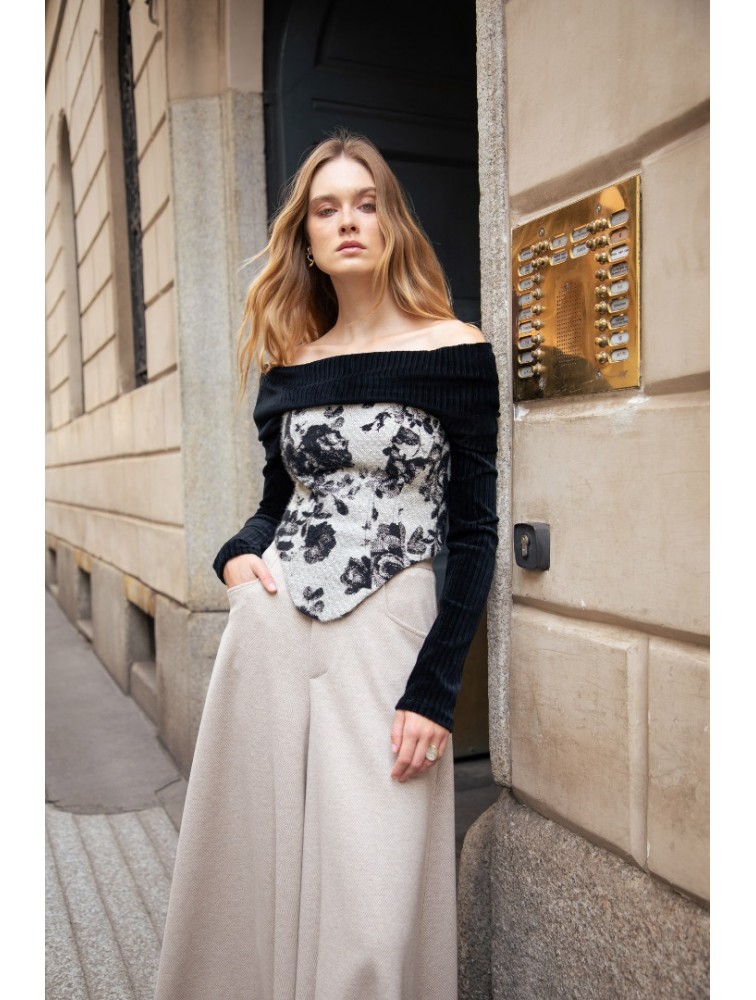 NIDODILEDA Dale Corset Πλεκτός Ασπρόμαυρος Ζακάρ Κορσές