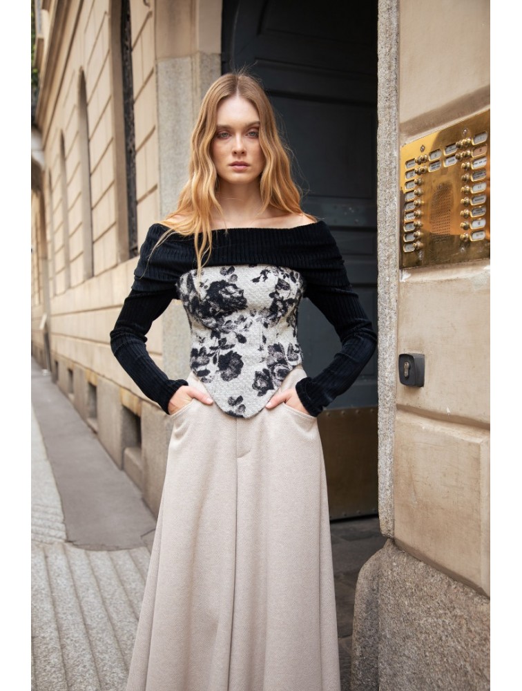 NIDODILEDA Dale Corset Πλεκτός Ασπρόμαυρος Ζακάρ Κορσές