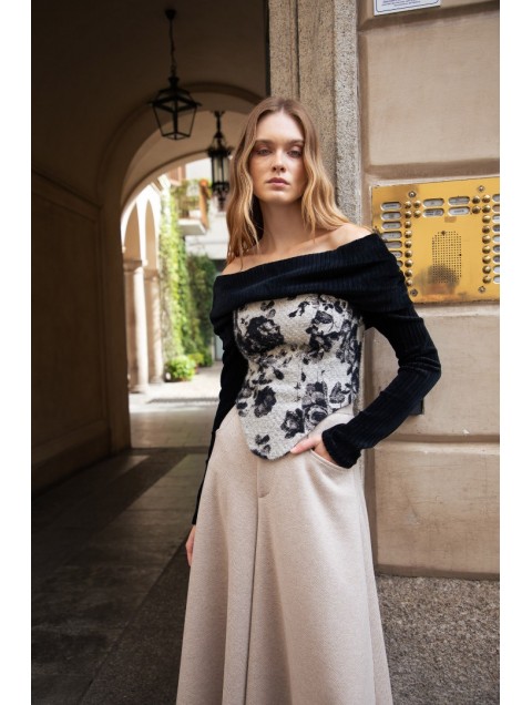 NIDODILEDA Dale Corset Πλεκτός Ασπρόμαυρος Ζακάρ Κορσές