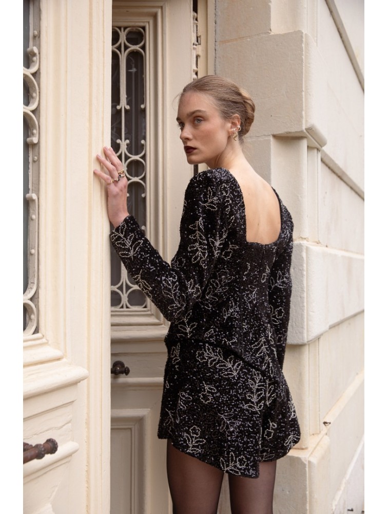 NIDODILEDA Eden Shorts Μαύρη Παγέτα Σορτς