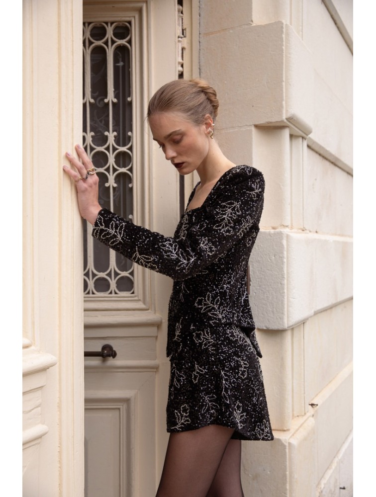 NIDODILEDA Eden Shorts Μαύρη Παγέτα Σορτς