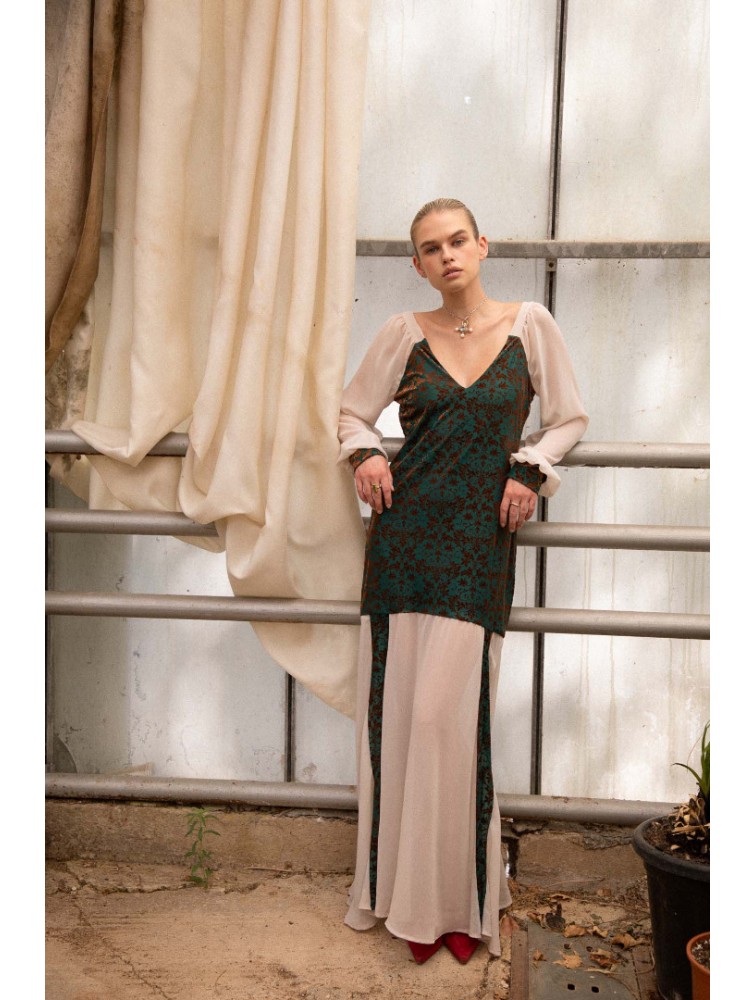 NIDODILEDA Elowen Dress Devore Εκρού Φόρεμα