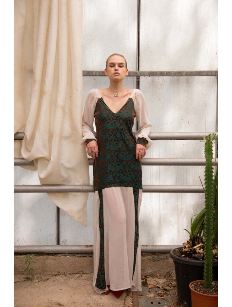 NIDODILEDA Elowen Dress Devore Εκρού Φόρεμα
