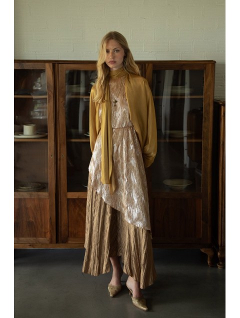 NIDODILEDA Grant Top Dress Assymetric Pleated Μπεζ Φόρεμα