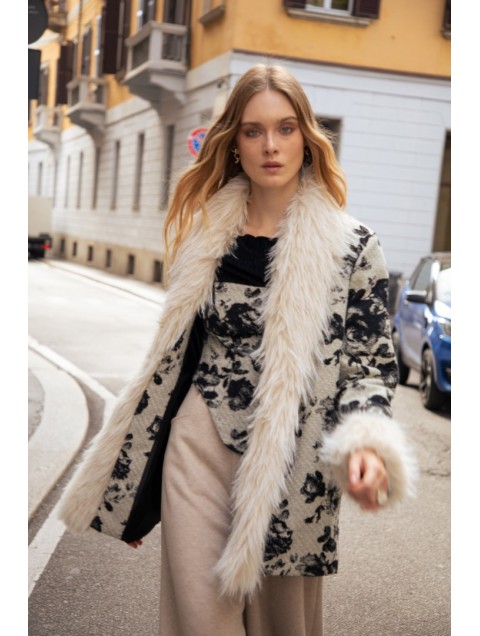 NIDODILEDA Jerome Coat Ασπρόμαυρο Ζακάρ Παλτό