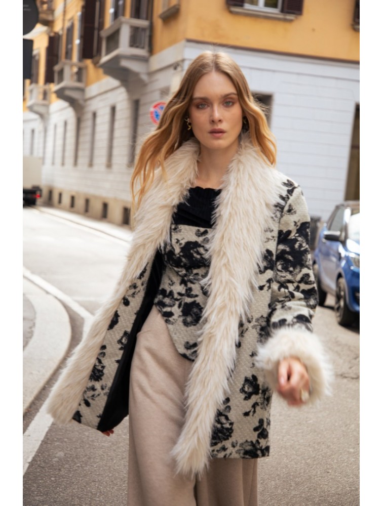 NIDODILEDA Jerome Coat Ασπρόμαυρο Ζακάρ Παλτό