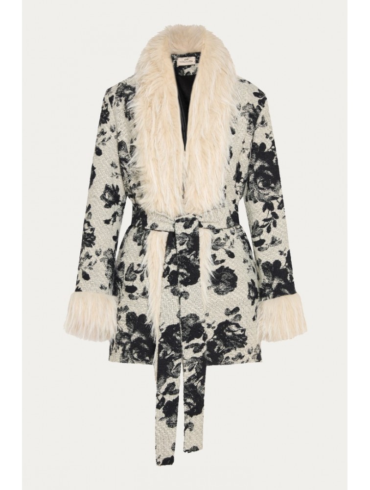 NIDODILEDA Jerome Coat Ασπρόμαυρο Ζακάρ Παλτό