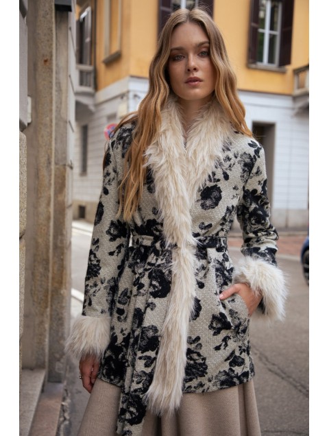 NIDODILEDA Jerome Coat Ασπρόμαυρο Ζακάρ Παλτό