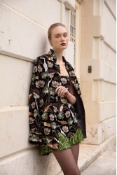 NIDODILEDA Kinsley Bomber Φλοράλ Βελουτέ Σακάκι