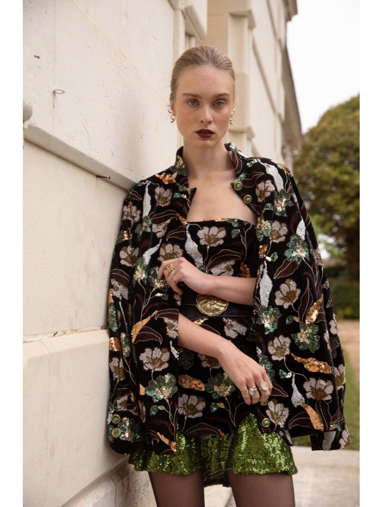 NIDODILEDA Kinsley Bomber Φλοράλ Βελουτέ Σακάκι