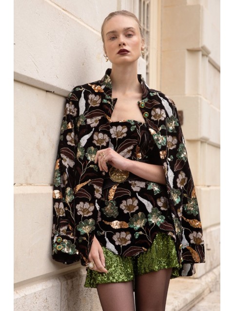 NIDODILEDA Kinsley Bomber Φλοράλ Βελουτέ Σακάκι
