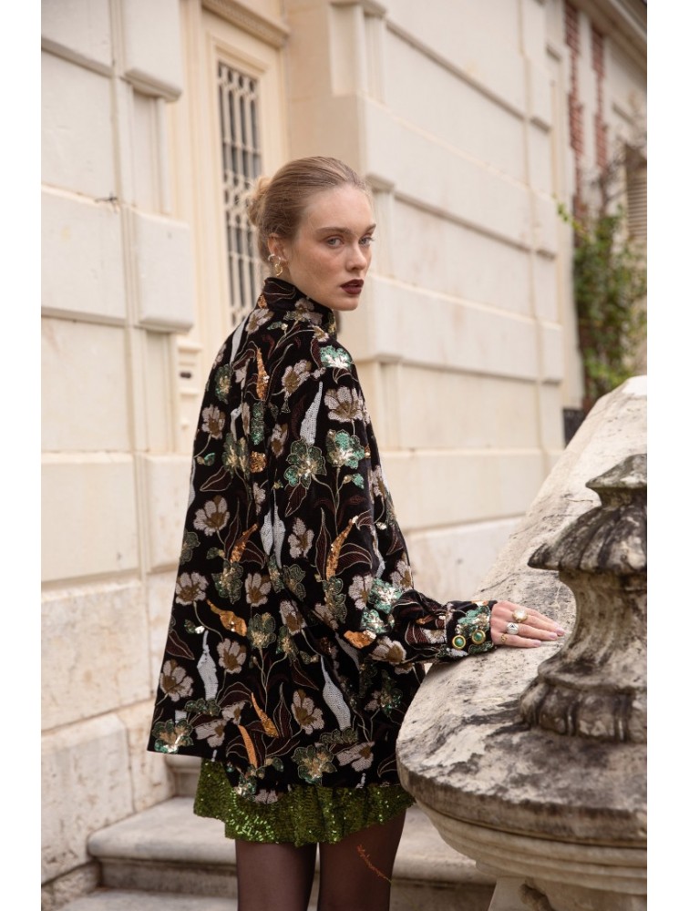 NIDODILEDA Kinsley Bomber Φλοράλ Βελουτέ Σακάκι