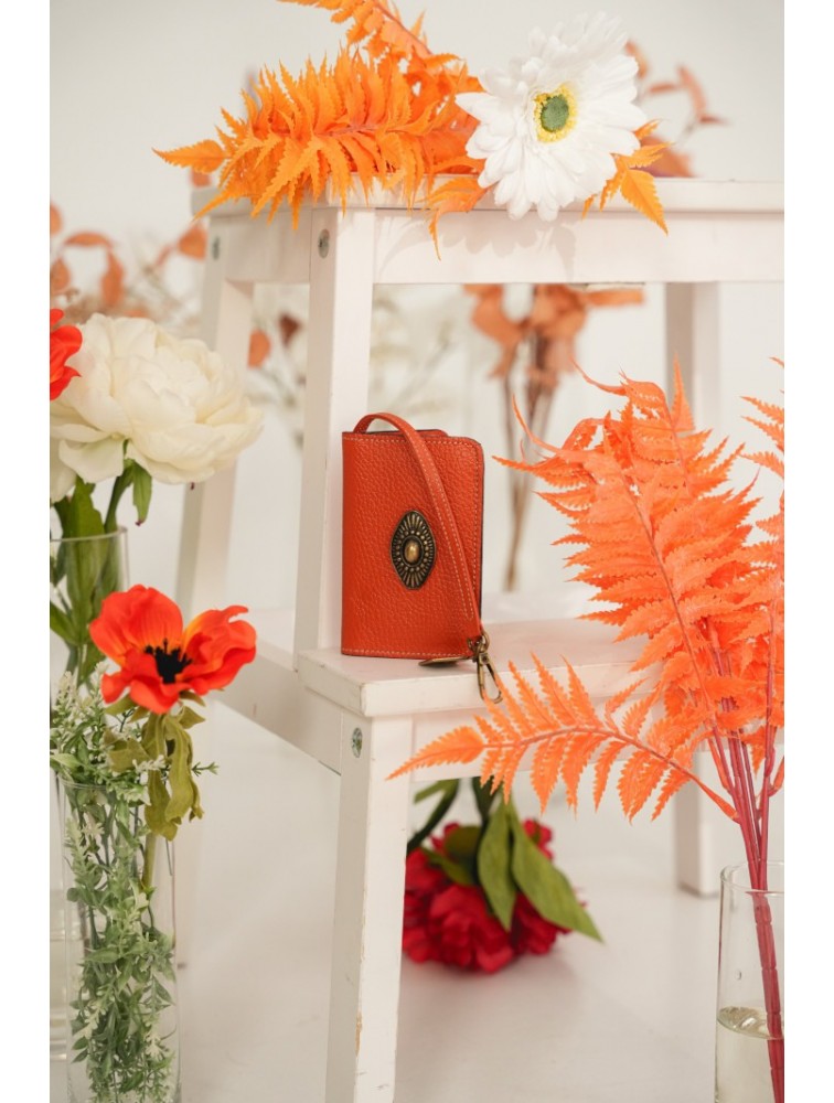 LA VITA HANDBAGS Core Amber Handmade Leather Orange Card Holder