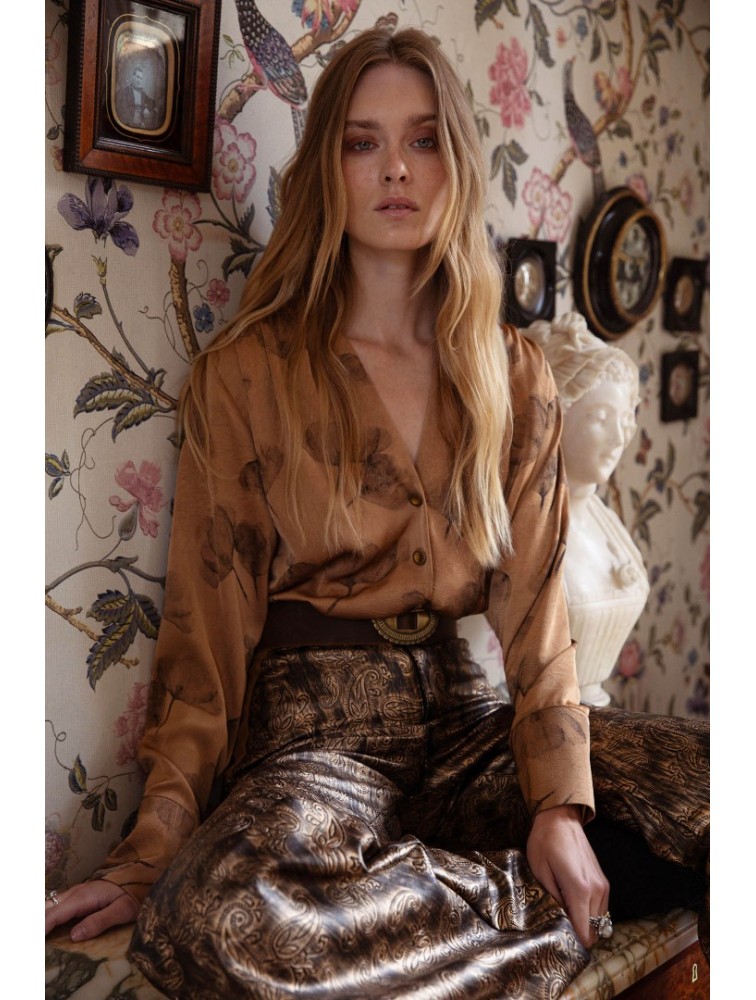 NIDODILEDA Life Shirt Μπρονζέ Φλοράλ πουκάμισο