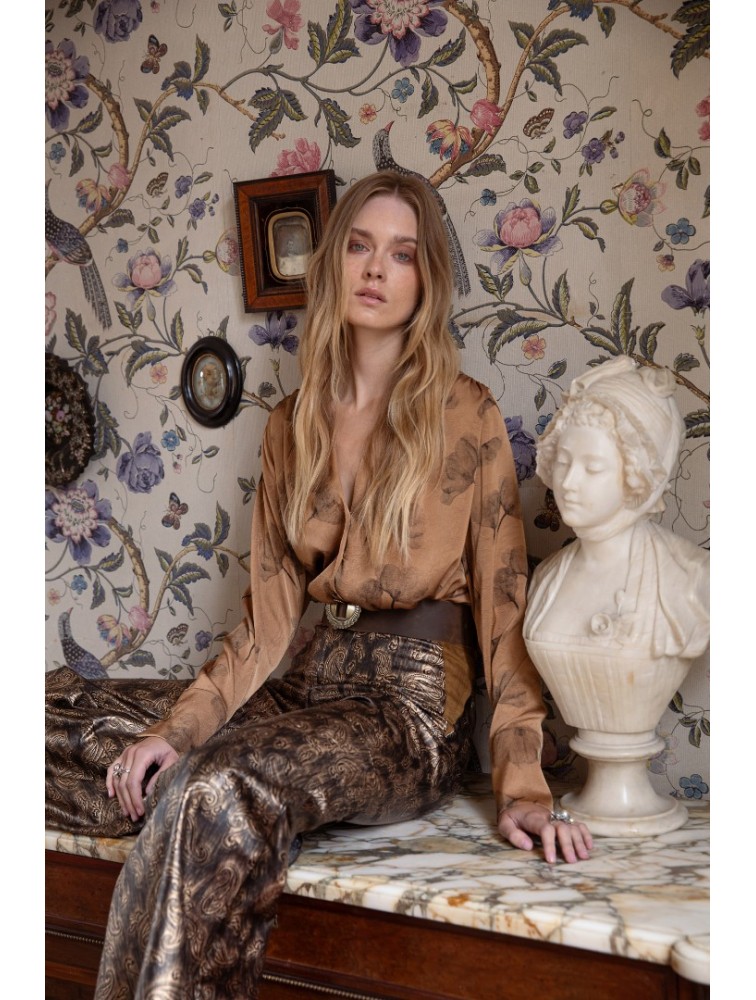 NIDODILEDA Life Shirt Μπρονζέ Φλοράλ πουκάμισο