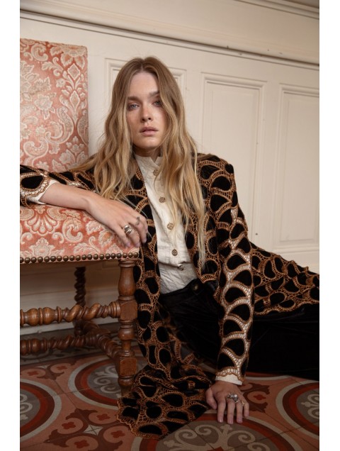 NIDODILEDA Lumi Kimono Μαύρο Κροσέ Βελουτέ Κιμον΄ο