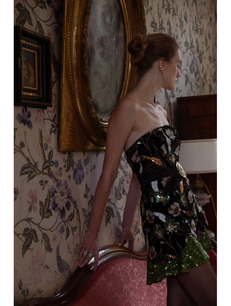 NIDODILEDA Marjet Corset Dress Φλοράλ Παγέτα Φόρεμα