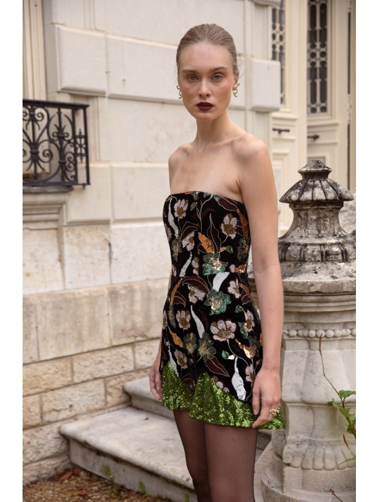 NIDODILEDA Marjet Corset Dress Φλοράλ Παγέτα Φόρεμα