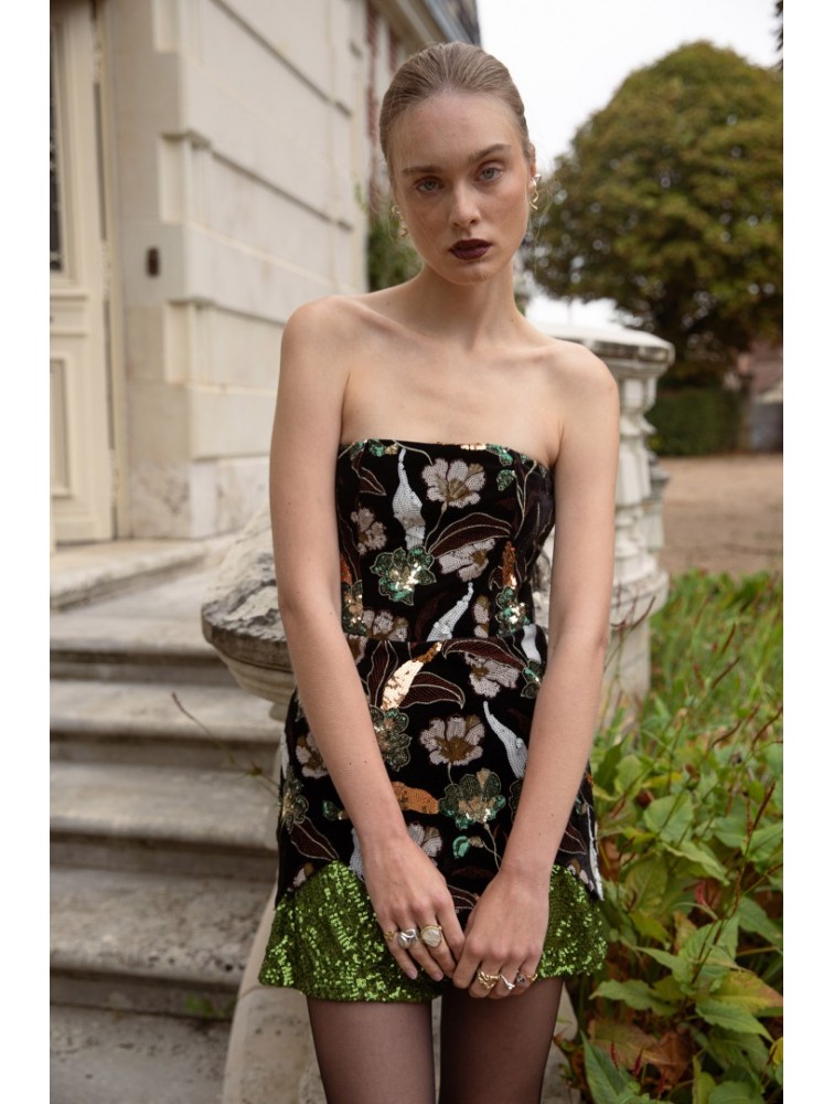 NIDODILEDA Marjet Corset Dress Φλοράλ Παγέτα Φόρεμα