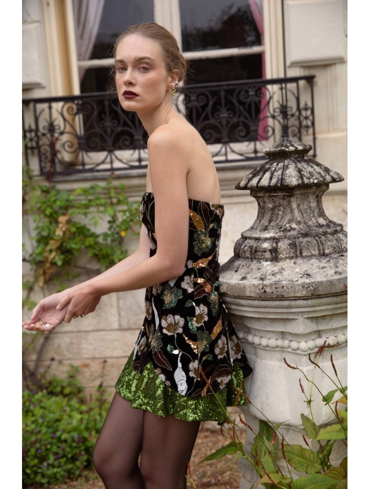 NIDODILEDA Marjet Corset Dress Φλοράλ Παγέτα Φόρεμα