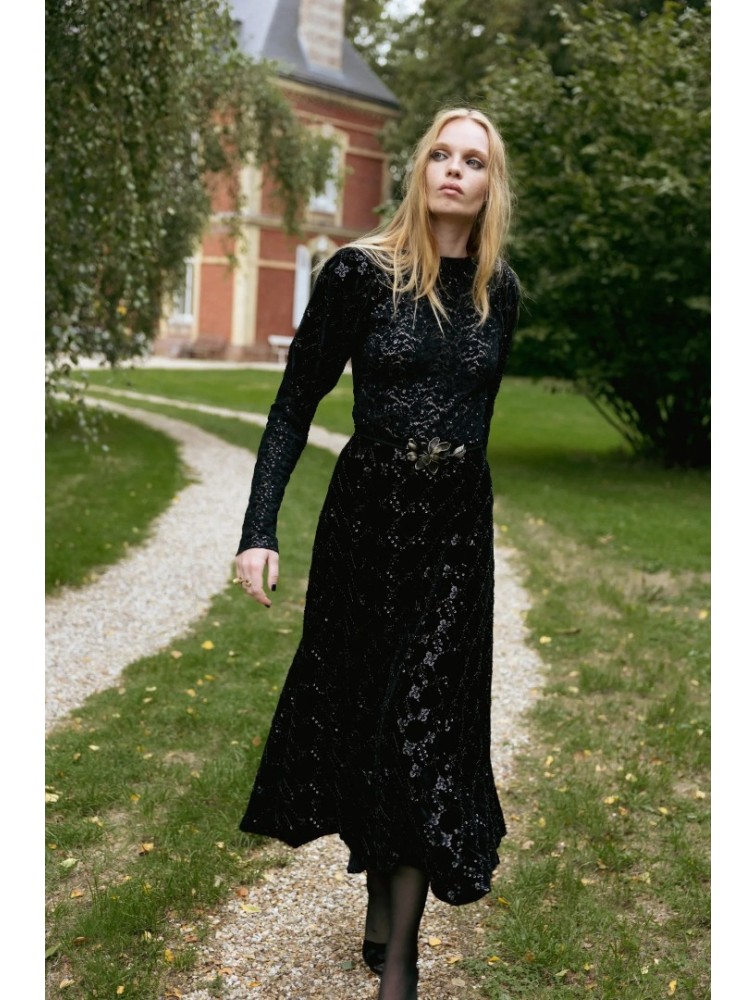 NIDODILEDA Adelynn Skirt Beaded Velvet Black Μαύρη Βελούδινη Φούστα