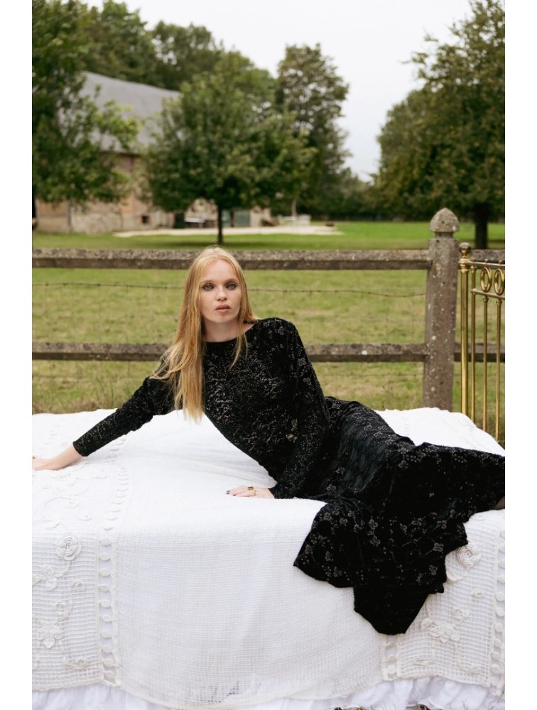 NIDODILEDA Adelynn Skirt Beaded Velvet Black Μαύρη Βελούδινη Φούστα