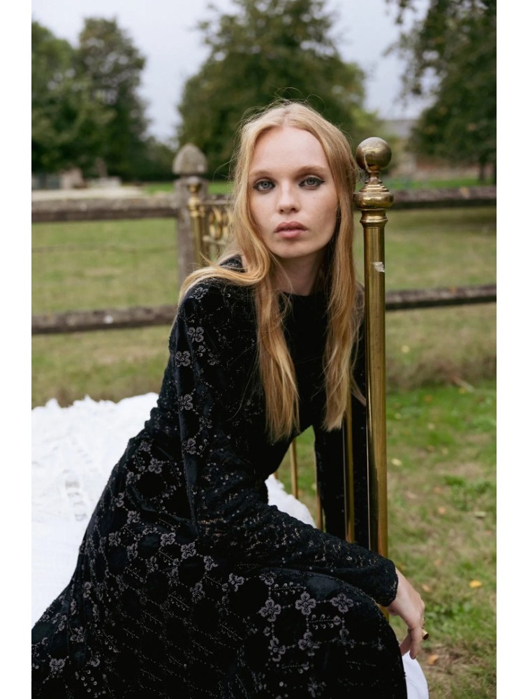 NIDODILEDA Adelynn Skirt Beaded Velvet Black Μαύρη Βελούδινη Φούστα