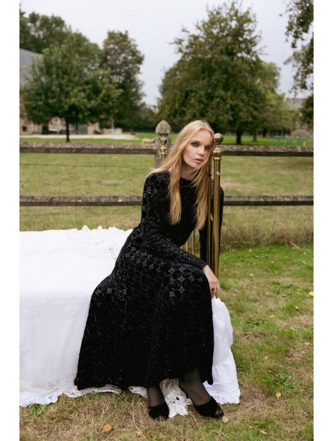 NIDODILEDA Adelynn Skirt Beaded Velvet Black Μαύρη Βελούδινη Φούστα