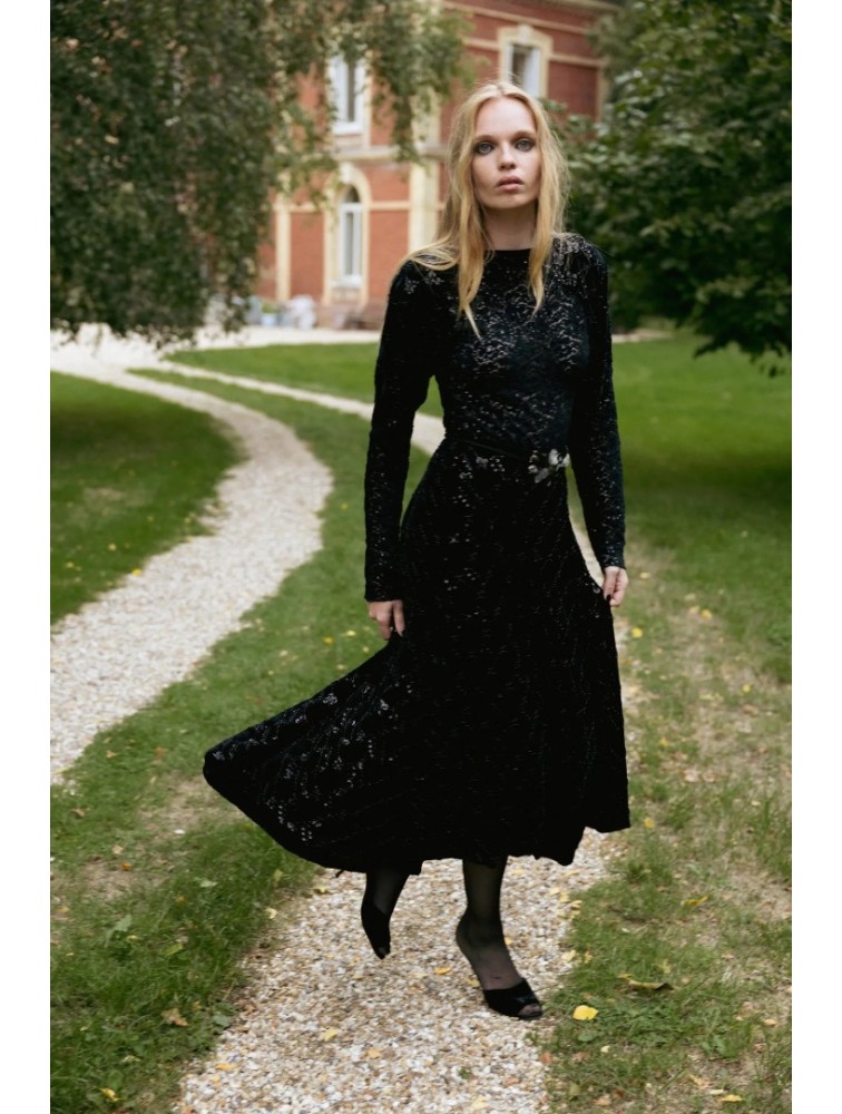NIDODILEDA Adelynn Skirt Beaded Velvet Black Μαύρη Βελούδινη Φούστα