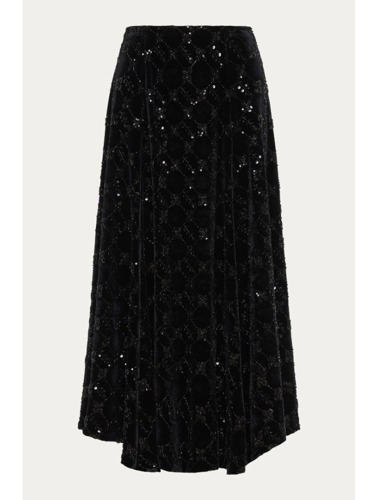 NIDODILEDA Adelynn Skirt Beaded Velvet Black Μαύρη Βελούδινη Φούστα