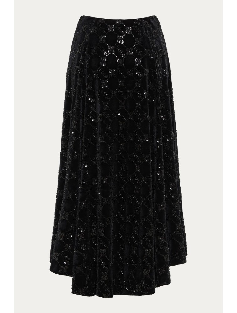 NIDODILEDA Adelynn Skirt Beaded Velvet Black Μαύρη Βελούδινη Φούστα
