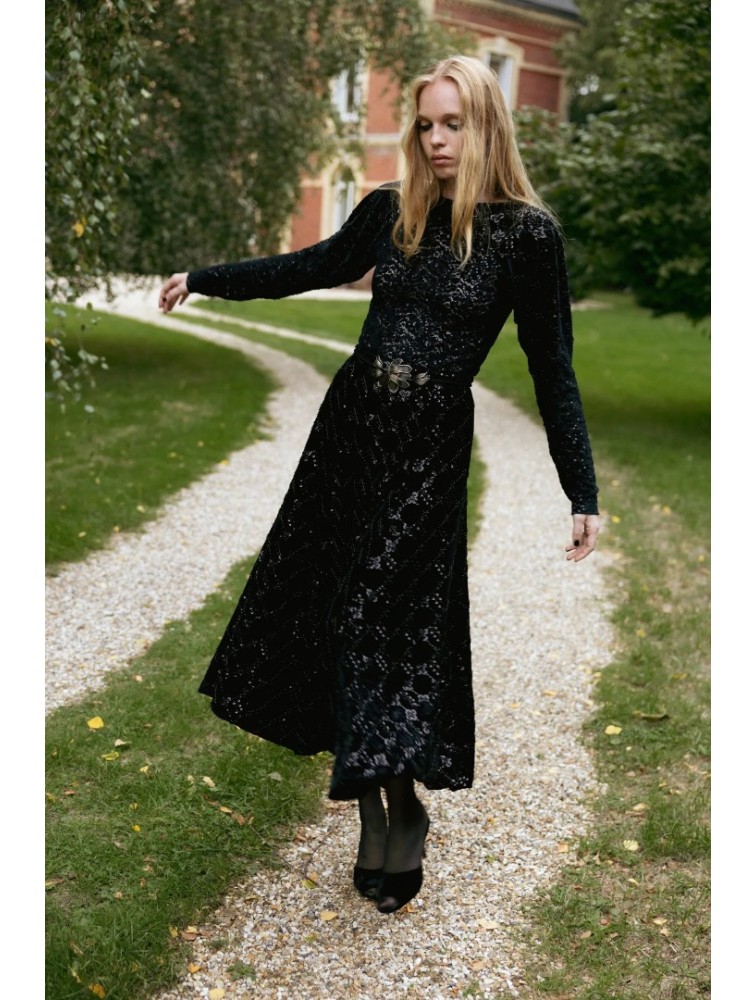 NIDODILEDA Adelynn Skirt Beaded Velvet Black Μαύρη Βελούδινη Φούστα