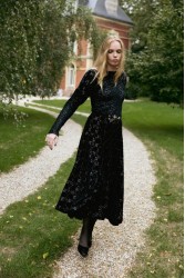 NIDODILEDA Adelynn Skirt Beaded Velvet Black Μαύρη Βελούδινη Φούστα