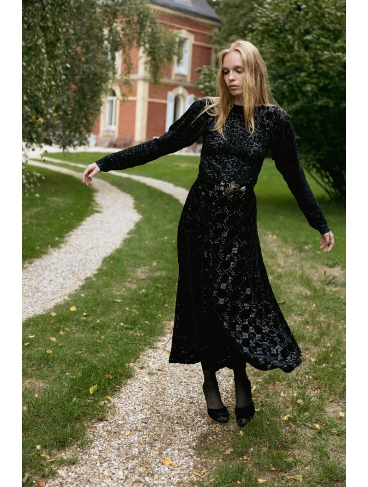 NIDODILEDA Adelynn Skirt Beaded Velvet Black Μαύρη Βελούδινη Φούστα