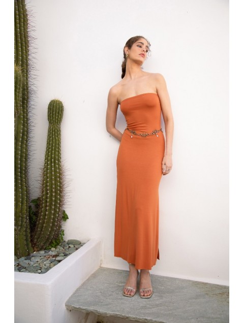 NIDODILEDA Allura Dress Jersey Camel Πορτοκαλί Φόρεμα