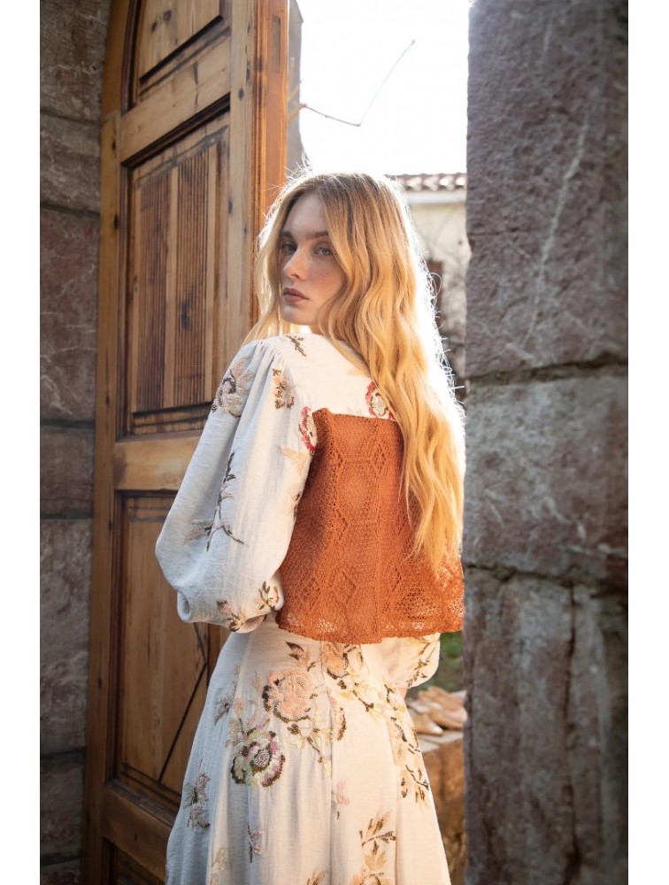 NIDODILEDA Along Top Floral Beaded Crochet Embellished