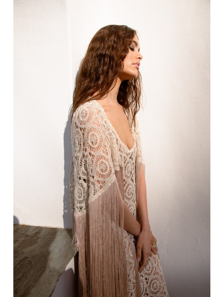 NIDODILEDA Amoret Shawl Crochet Beaded Fringed