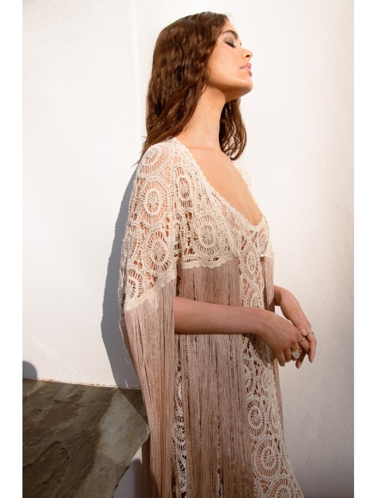 NIDODILEDA Amoret Shawl Crochet Beaded Fringed