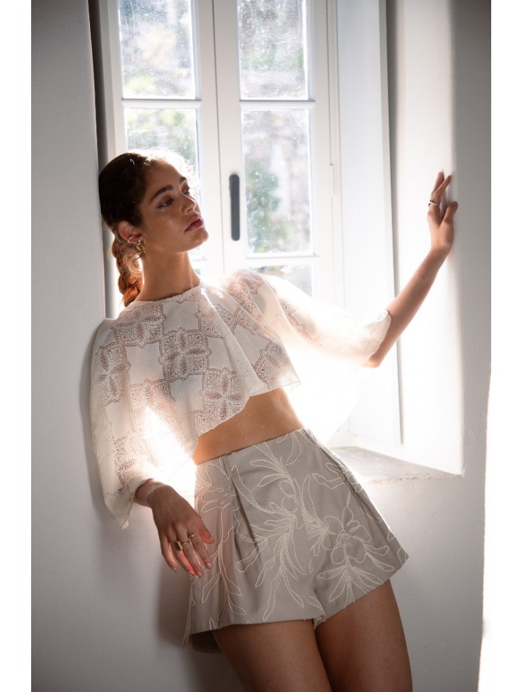 NIDODILEDA Arc Capelet Geometric Lace Overlay