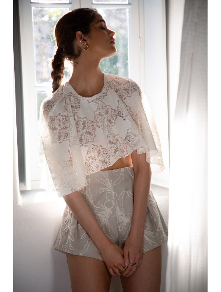 NIDODILEDA Arc Capelet Geometric Lace Overlay