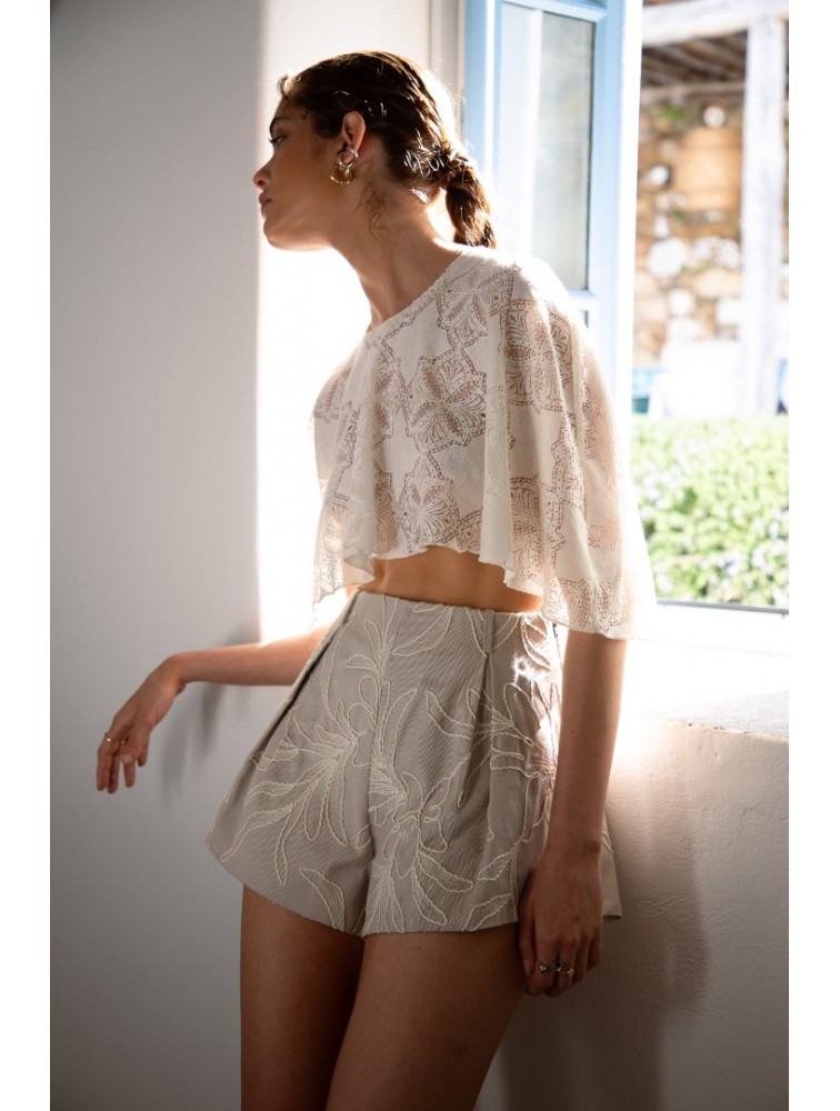 NIDODILEDA Arc Capelet Geometric Lace Overlay