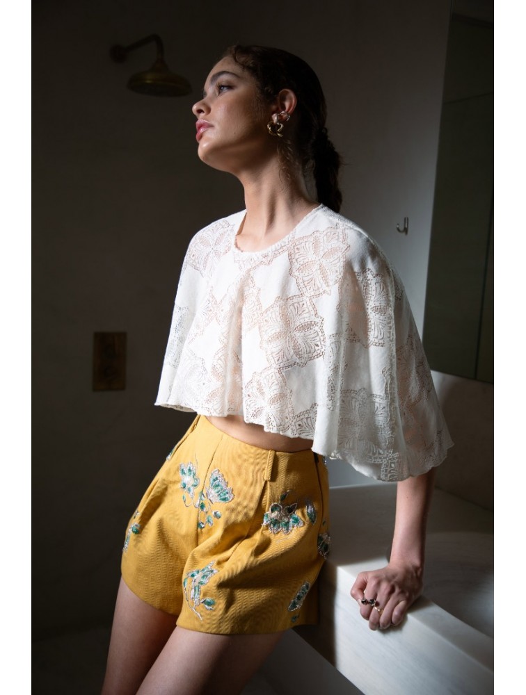 NIDODILEDA Arc Capelet Geometric Lace Overlay