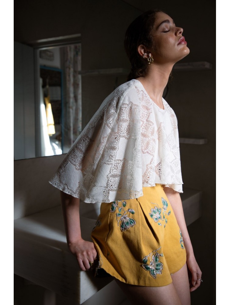 NIDODILEDA Arc Capelet Geometric Lace Overlay
