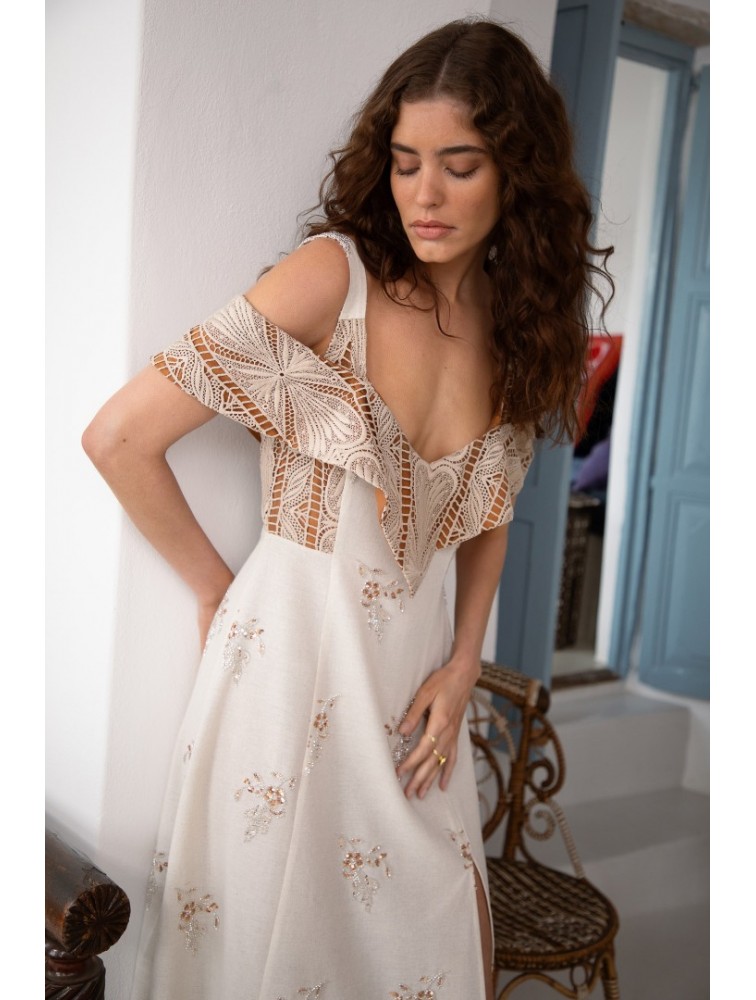 NIDODILEDA Arcadia Dress Cut Out Patterned Floral Beaded