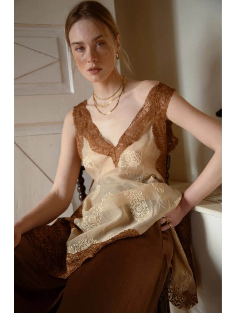 NIDODILEDA Between Topdress Embroidered Lace Embellished Light Yellow