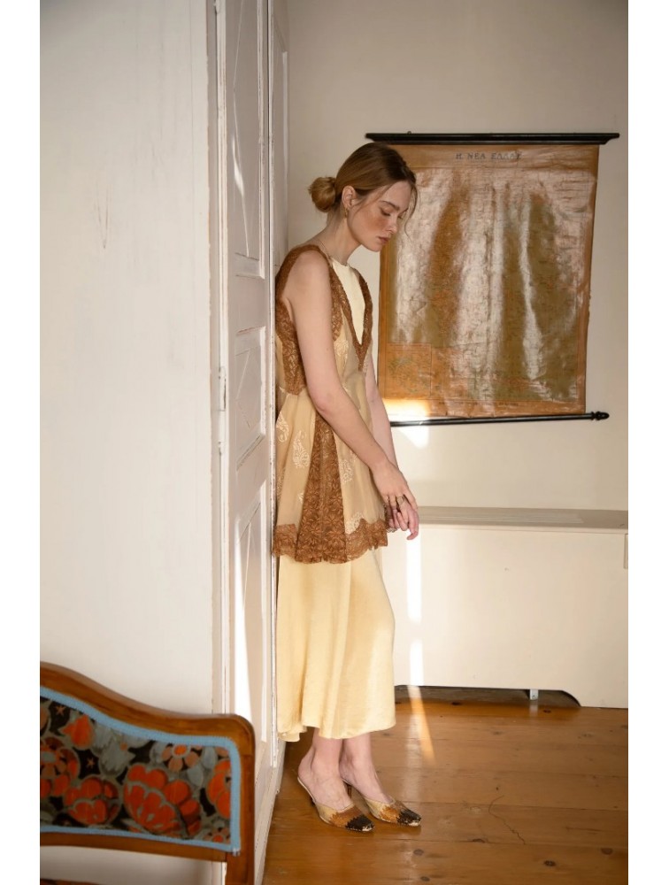 NIDODILEDA Between Topdress Embroidered Lace Embellished Light Yellow