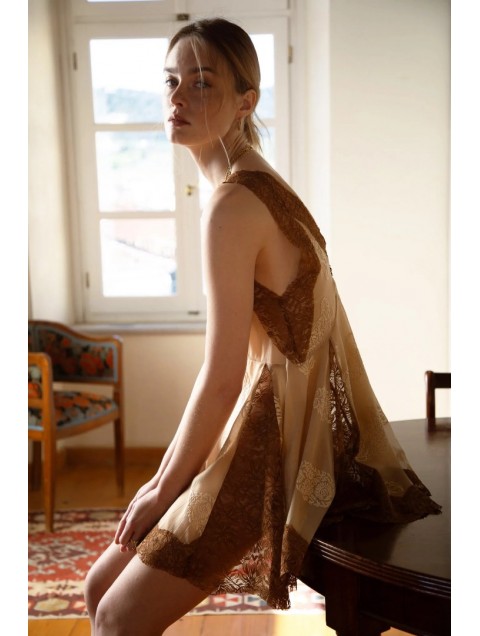 NIDODILEDA Between Topdress Embroidered Lace Embellished Light Yellow Κίτρινο Δαντελένιο Topdress