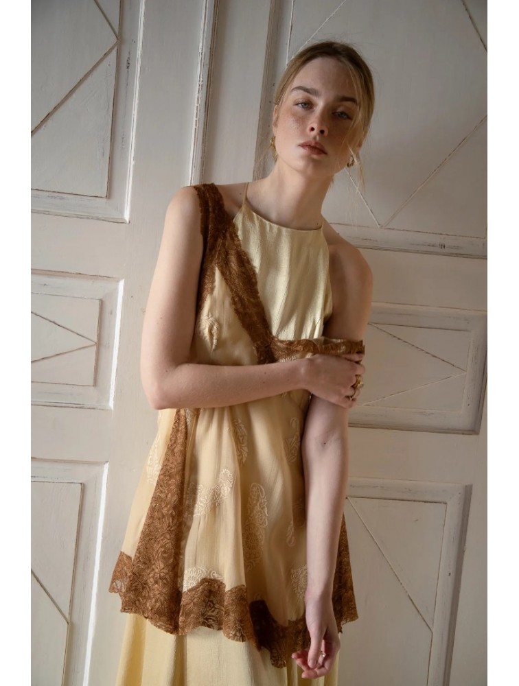 NIDODILEDA Between Topdress Embroidered Lace Embellished Light Yellow