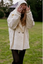 NIDODILEDA Cecelia Jacket Embroidered Sequined Hoodie Off White Εκρού Κεντητό Παγετένιο Τζάκετ