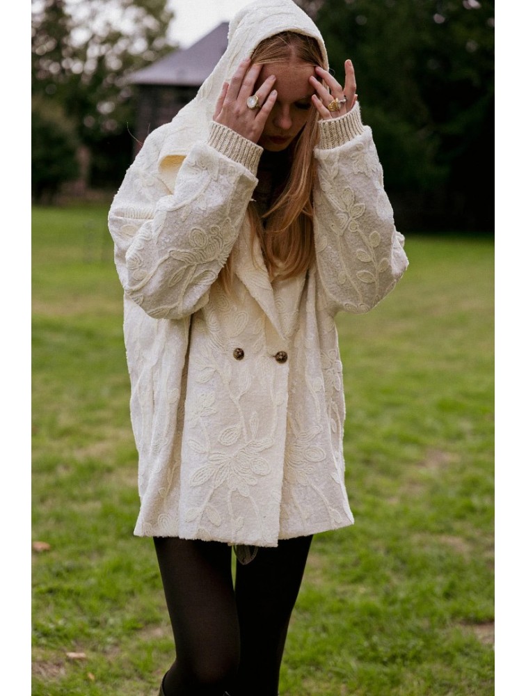 NIDODILEDA Cecelia Jacket Embroidered Sequined Hoodie Off White Εκρού Κεντητό Παγετένιο Τζάκετ